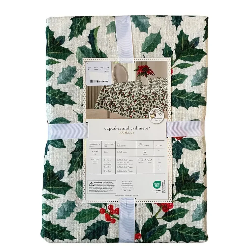 Cupcakes & Cashmere Holly Berry Christmas Tablecloth 60” X 120” Oblong New